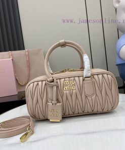 MiuMiu Bags New Arcadia Matelasse Sheep Leather Medium 27cm Bowling/Crossbody Bag~Bare Pink SheepskinThis H 8mnjde3n