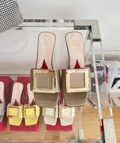 ️️* 𝓥/Biki Love 4.5cm Metal Buckle Patent Leather High Heels-Elephant Grey Silver New Blue Yell 25zeorgt