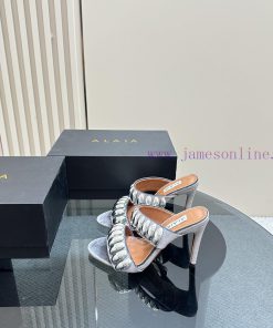 Black Color 380ALAIA24 Spring/summer Silver Metallic Suede Sandals Have Insights Into Women's B kxvsaq5q
