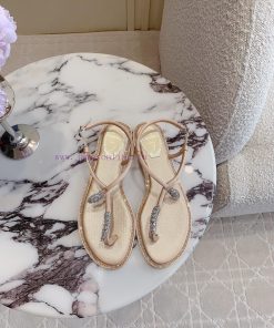 Ren * Caovell * Clamped Flat Sandals Original Mold Diamond Buckle Water Diamond Decoration Full u31tfdet