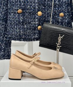 PRADA/PRADA Classic Triangle LogoRough Heeled Mary Jane Shoe SeriesMinimalist And Ultimate Tria ka49qn2b