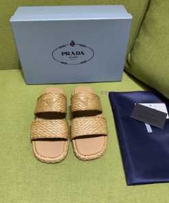 25ss Spring/Summer New Prada Beautiful Lafite Grass Shoes Triangle Logo Retro Grass Weaving Sli k4xjahqc