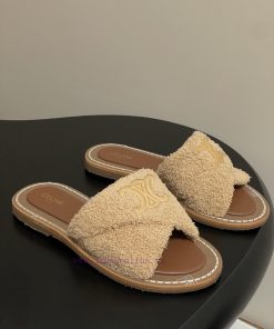 -Top Quality25ss Spring/Summer New CELINE LYMPIA Twisted Plush Slippers Triumphal Arch Plush Fa fjr1bn7f
