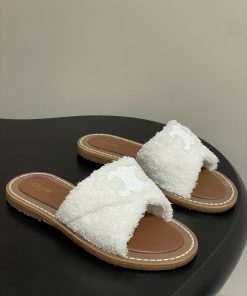 -Top Quality25ss Spring/Summer New CELINE LYMPIA Twisted Plush Slippers Triumphal Arch Plush Fa 2cqcp7ic