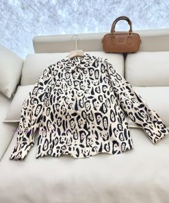 BS615 New Shirt ️Max Leopard Print Geometric Pattern 100% Silk Print Twill Silk Long Sleeved j5jpn6it