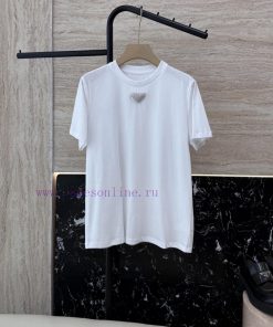 BS661 New T-shirt ️Prada Triangle Nail Drill Short Sleeved Simple T-shirt Black And White 36/38/ 7tnigxva