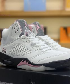 ...Air Jordan 5 "Medium Soft Pink" White PowderThe Light Colored Upper Paired With A Black And xml4tdx3