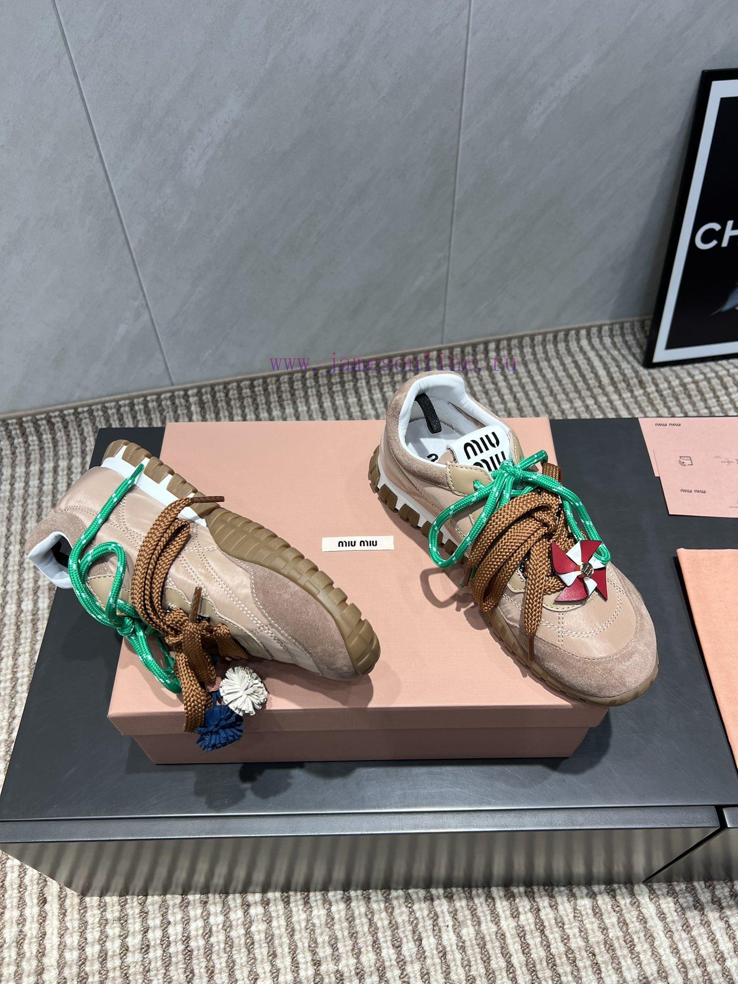 Top TierMiumiu 2025 Vs Latest Popular Casual Shoe SeriesColor Blocked Windmill Buckle Casual Sh ic200c4m - Image 7