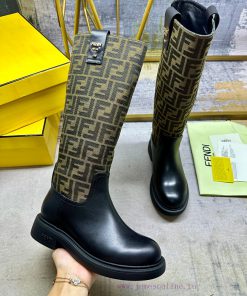 FENDI's Latest Popular Vintage High Top Boots Made Of Black Cowhide With Vintage Fabric Featuri l0hw9nec