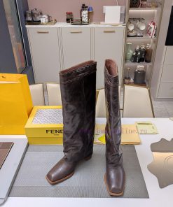 Wooden Grain Thick Heeled Pants Boots/square Toe Single ShoesFendi Top-level Version Recognizes osa0hrwy