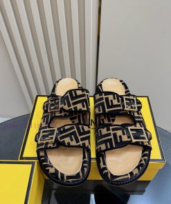 FENDI's Latest Popular Double Strap Flat Slippers With FF Decorative BuckleJacquard Fabric On T 53kbw3dg