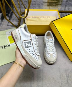 FENDI MatcHermes Comes With The Latest Sneakers White And Brown Cowhide Paired With Suede Women wct7qes0