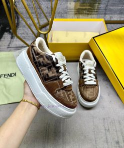 FENDI MatcHermes Comes With The Latest Sports Shoes Featuring Khaki FF Jacquard Fabric And Sued en9805cs