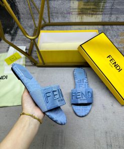 FENDI's Latest Bestseller Wide Lace Flat Bottom Slippers Striped Canvas Material+same Color Lea 2498i9i9