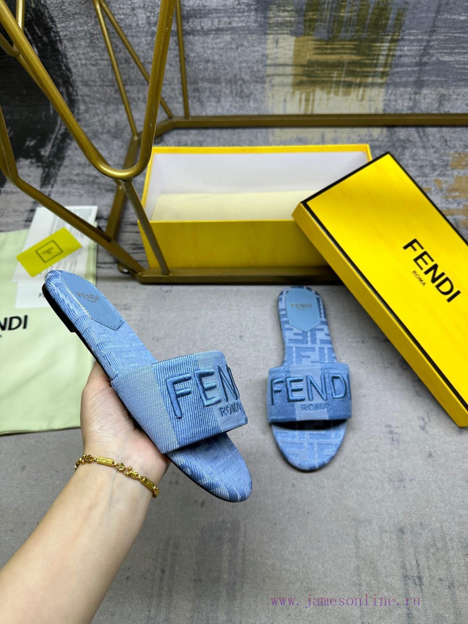 FENDI's Latest Bestseller Wide Lace Flat Bottom Slippers Striped Canvas Material+same Color Lea 2498i9i9 - Image 2