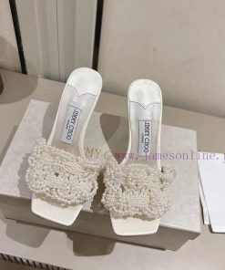 Jimmy Choo/Zhou Yangjie Satin Pearl Mueller Drag Elegant And Noble Pearl Weaving Paired With Sa syti7ebj