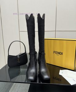 FENDI Delfina Leather High-heeled BootsRound Headed Leather Delfina Boots Featuring FF Jacquard ixzgbcwc