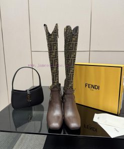 FENDI Delfina Leather High-heeled BootsRound Headed Leather Delfina Boots Featuring FF Jacquard f1ftm4mi