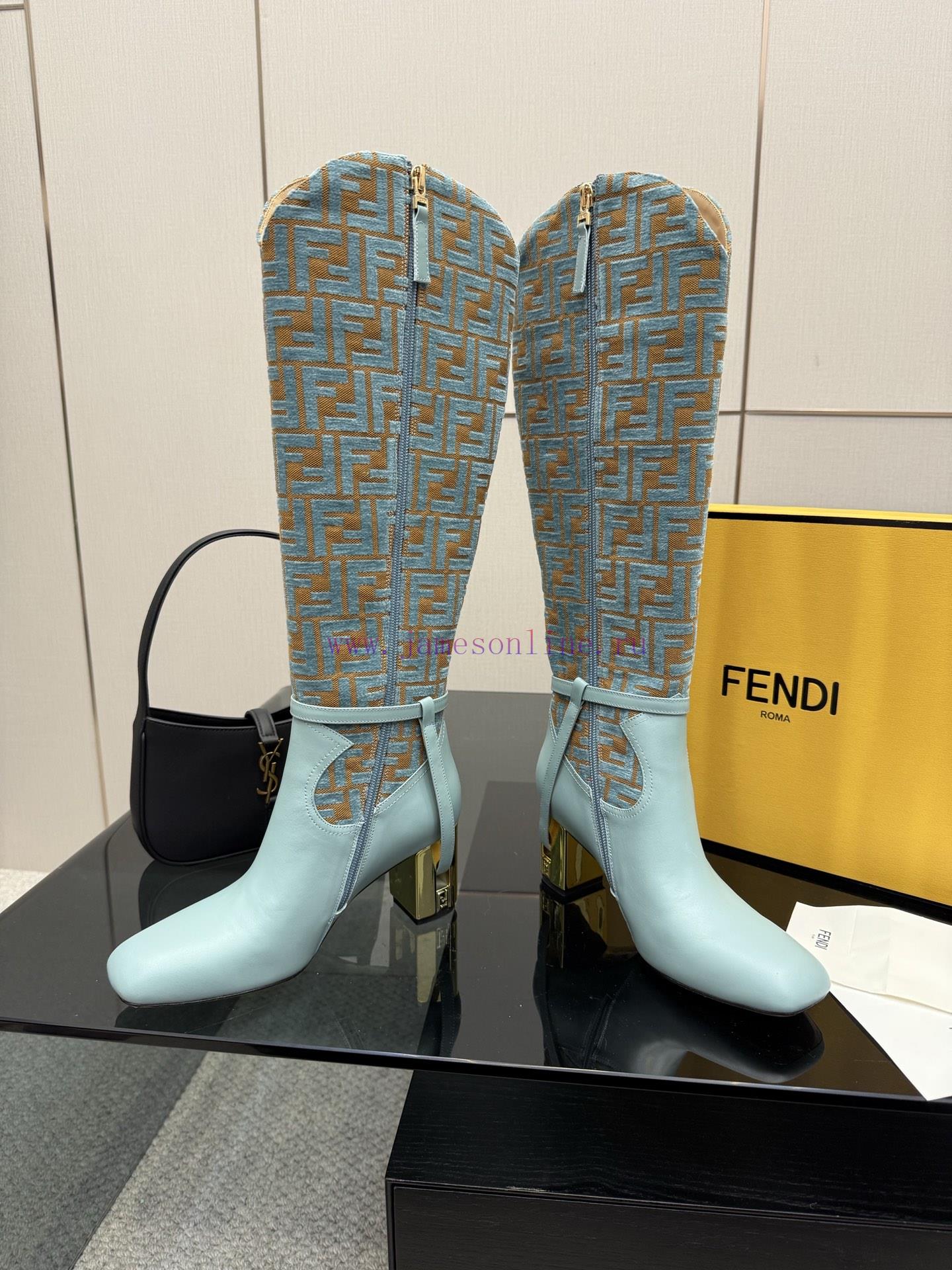 FENDI Delfina Leather High-heeled BootsRound Headed Leather Delfina Boots Featuring FF Jacquard g7wnnnvl - Image 5