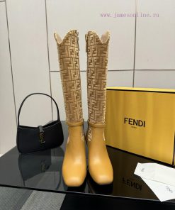 FENDI Delfina Leather High-heeled BootsRound Headed Leather Delfina Boots Featuring FF Jacquard qjct4xs5