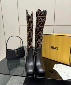 FENDI Delfina Leather High-heeled BootsRound Headed Leather Delfina Boots Featuring FF Jacquard 7cpfjofc