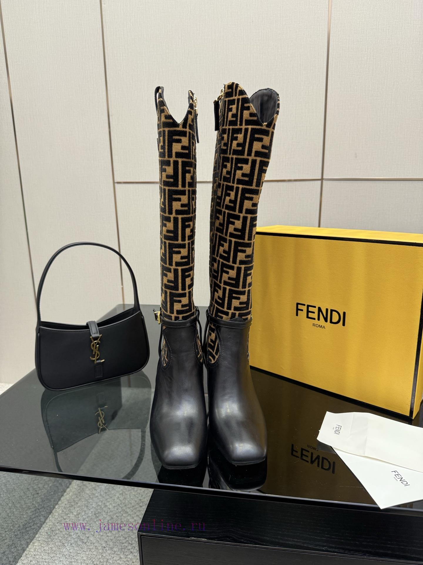 FENDI Delfina Leather High-heeled BootsRound Headed Leather Delfina Boots Featuring FF Jacquard 7cpfjofc