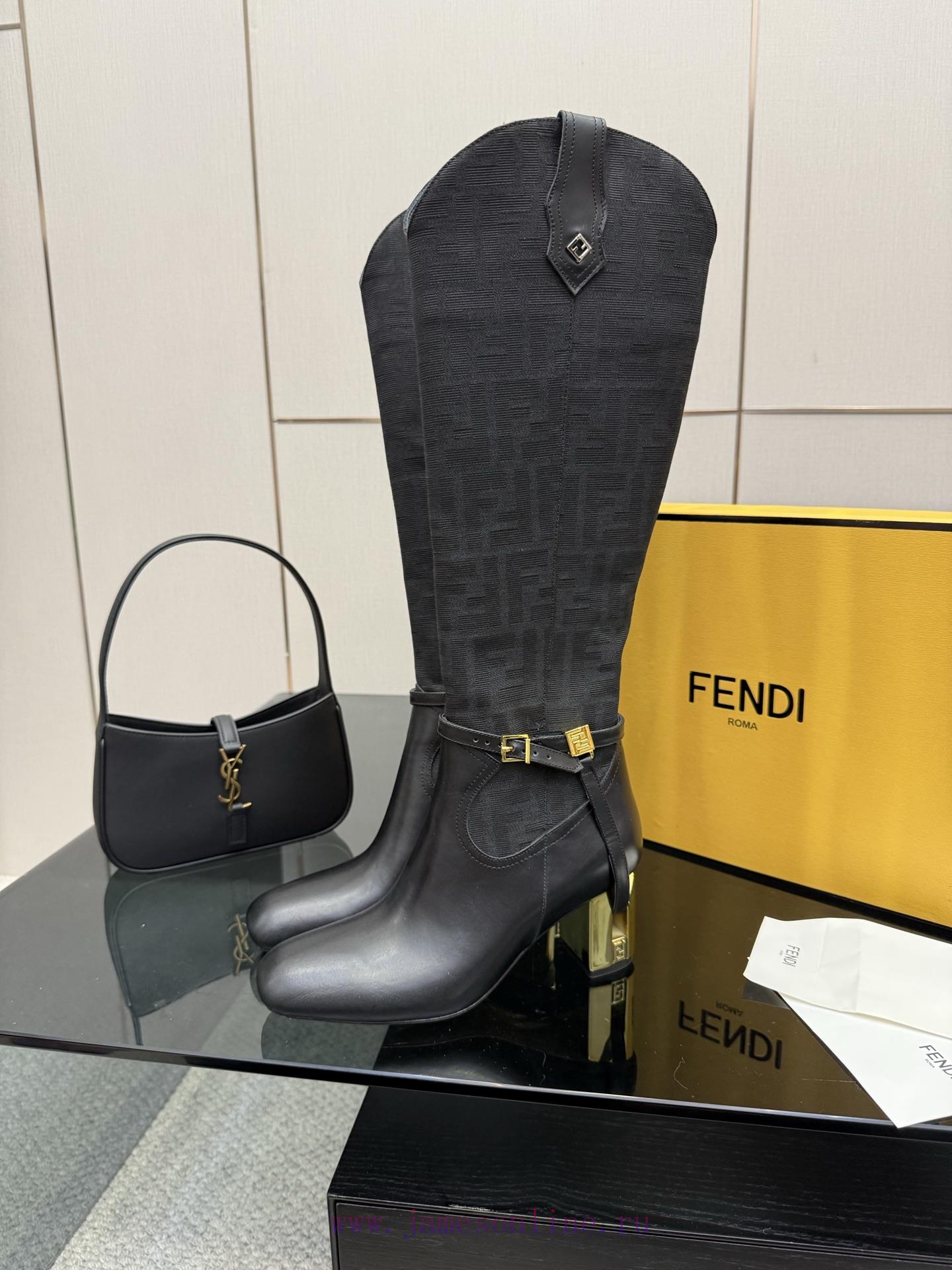 FENDI Delfina Leather High-heeled BootsRound Headed Leather Delfina Boots Featuring FF Jacquard ixzgbcwc - Image 5