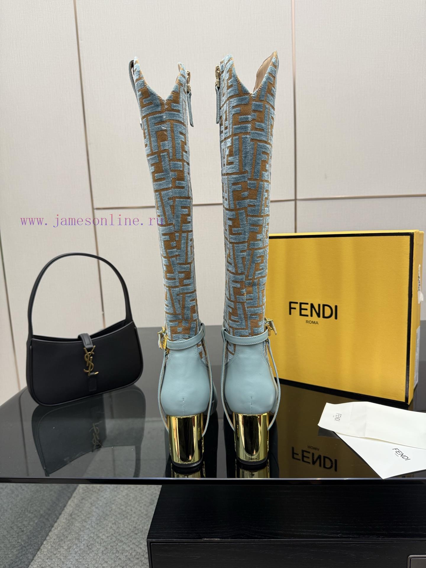 FENDI Delfina Leather High-heeled BootsRound Headed Leather Delfina Boots Featuring FF Jacquard g7wnnnvl - Image 6