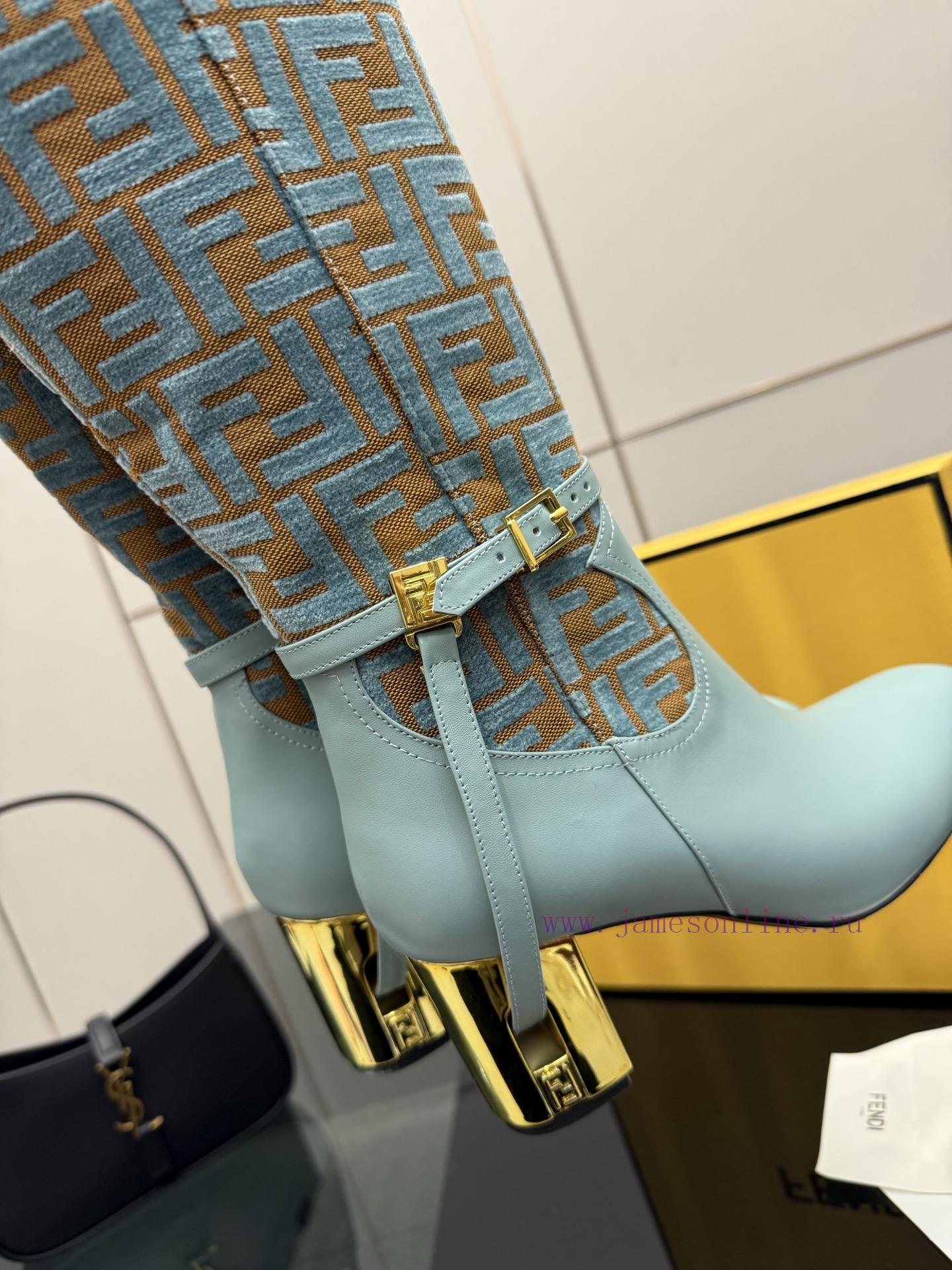 FENDI Delfina Leather High-heeled BootsRound Headed Leather Delfina Boots Featuring FF Jacquard g7wnnnvl - Image 7