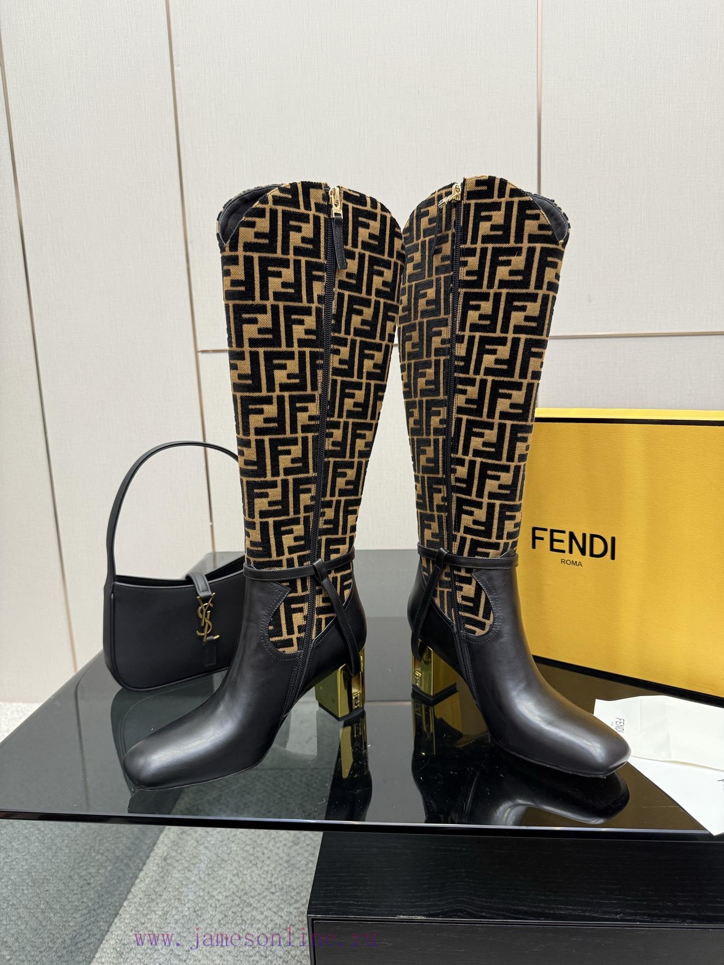 FENDI Delfina Leather High-heeled BootsRound Headed Leather Delfina Boots Featuring FF Jacquard 7cpfjofc - Image 4