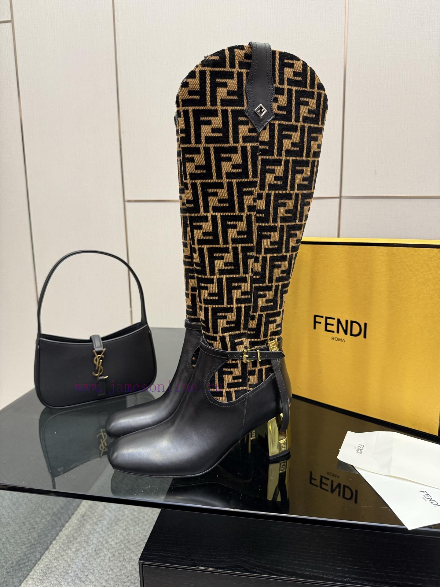 FENDI Delfina Leather High-heeled BootsRound Headed Leather Delfina Boots Featuring FF Jacquard 7cpfjofc - Image 5