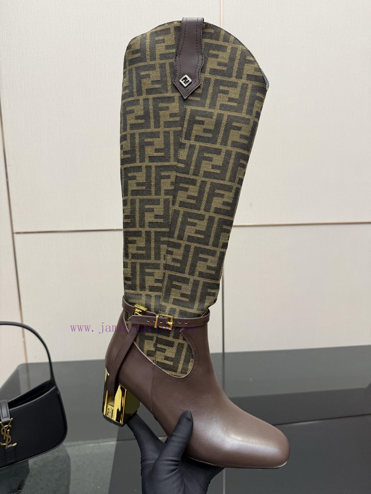 FENDI Delfina Leather High-heeled BootsRound Headed Leather Delfina Boots Featuring FF Jacquard f1ftm4mi - Image 8