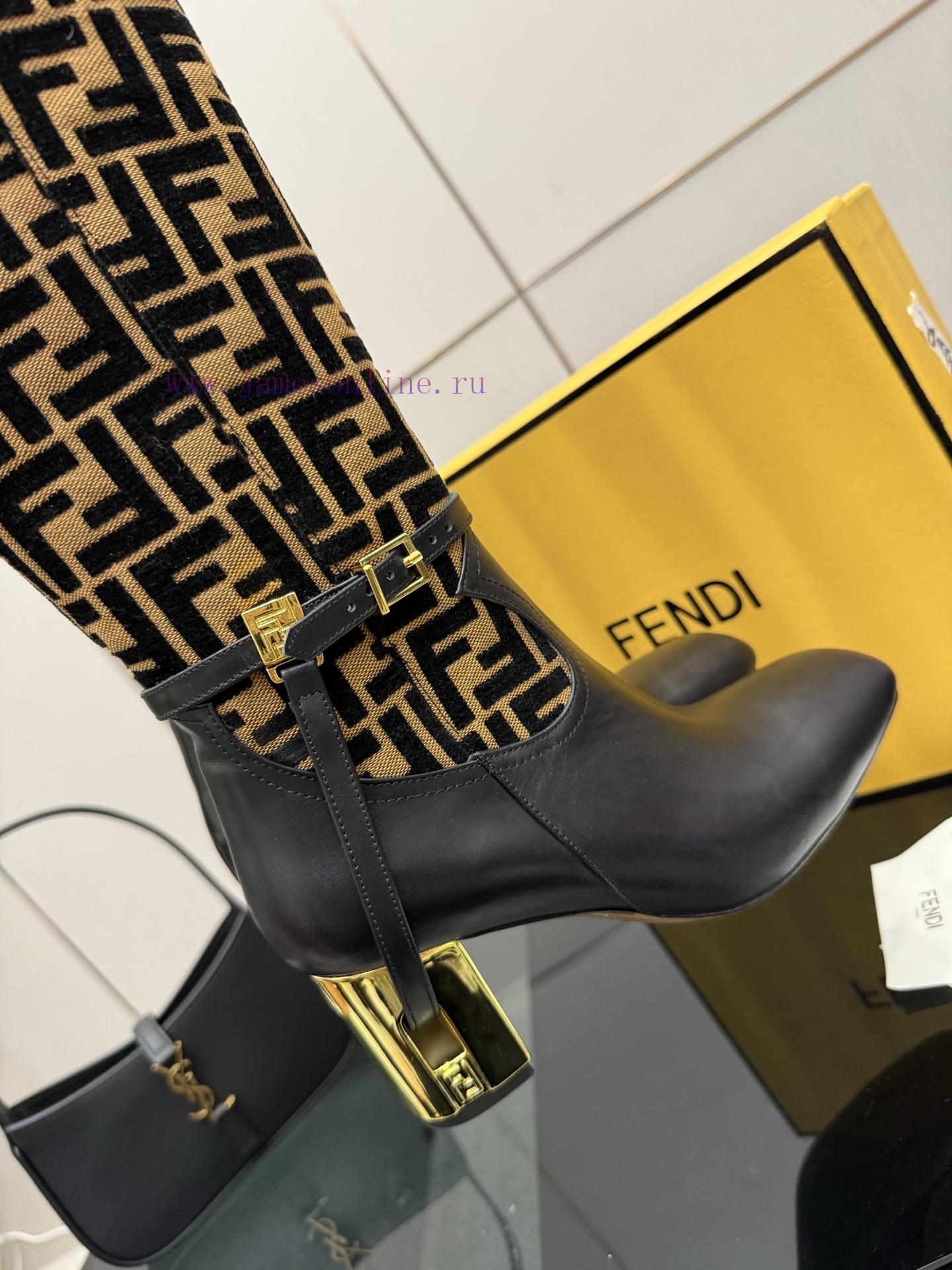 FENDI Delfina Leather High-heeled BootsRound Headed Leather Delfina Boots Featuring FF Jacquard 7cpfjofc - Image 7