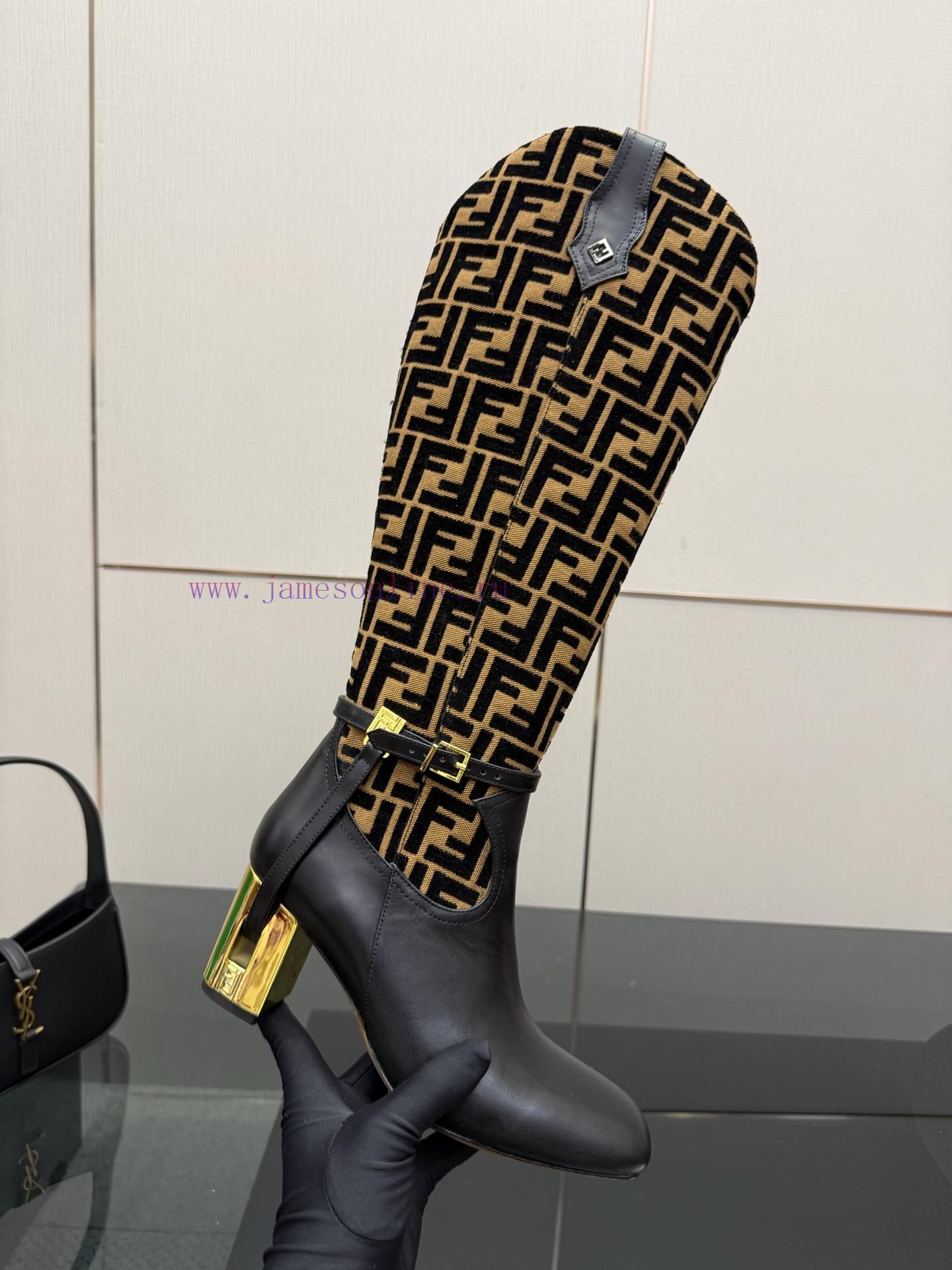 FENDI Delfina Leather High-heeled BootsRound Headed Leather Delfina Boots Featuring FF Jacquard 7cpfjofc - Image 9