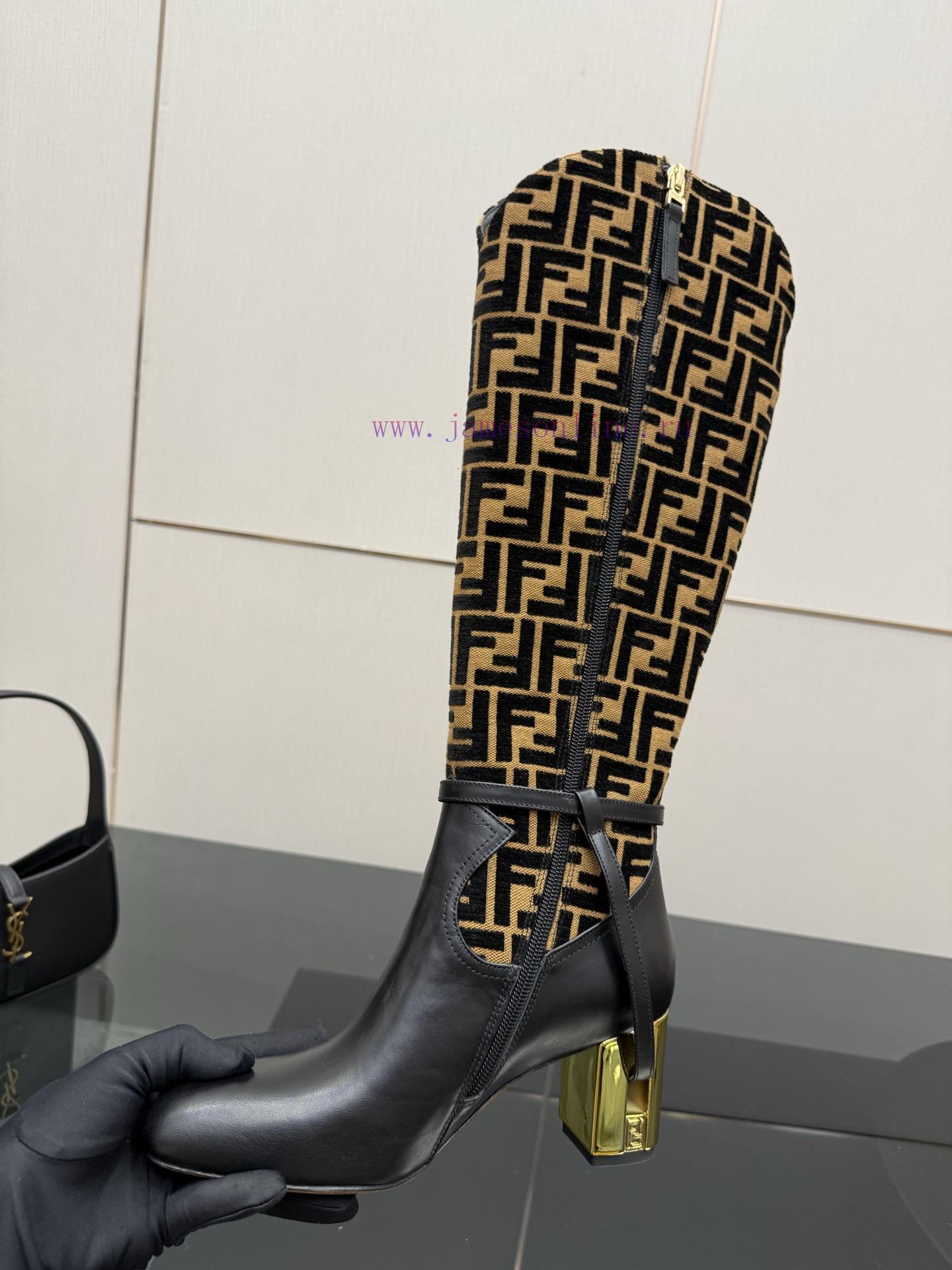 FENDI Delfina Leather High-heeled BootsRound Headed Leather Delfina Boots Featuring FF Jacquard 7cpfjofc - Image 10