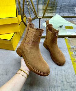 FENDI Brand New Chelsea Boots Made Of Brown Cowhide Fabric With Sheepskin Lining For Footrests jk38f01c