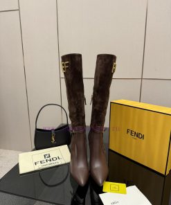 FENDI Delfina Leather High-heeled BootsRound Headed Leather Delfina Boots With FF Tube Engraved lmi91v00