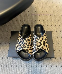 Saintlauren * 25ss Spring/Summer New Leopard Pattern Cross Belt SlippersThe Upper Of The Shoe A 639hcki3