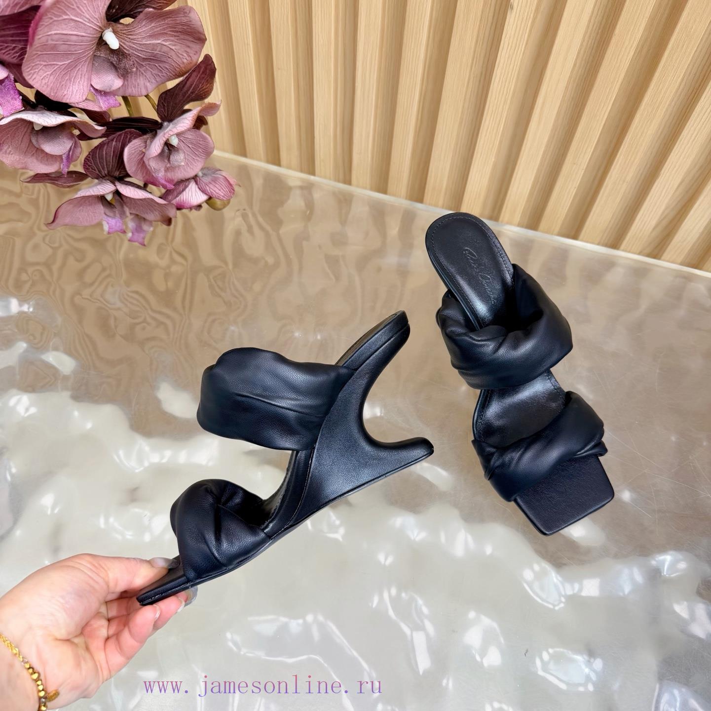 New RICK OWENS High-heeled Pleated Twisted Floral Wedge Sandals For Autumn And Winter 2025 Will 3mo0wwjc - Image 8