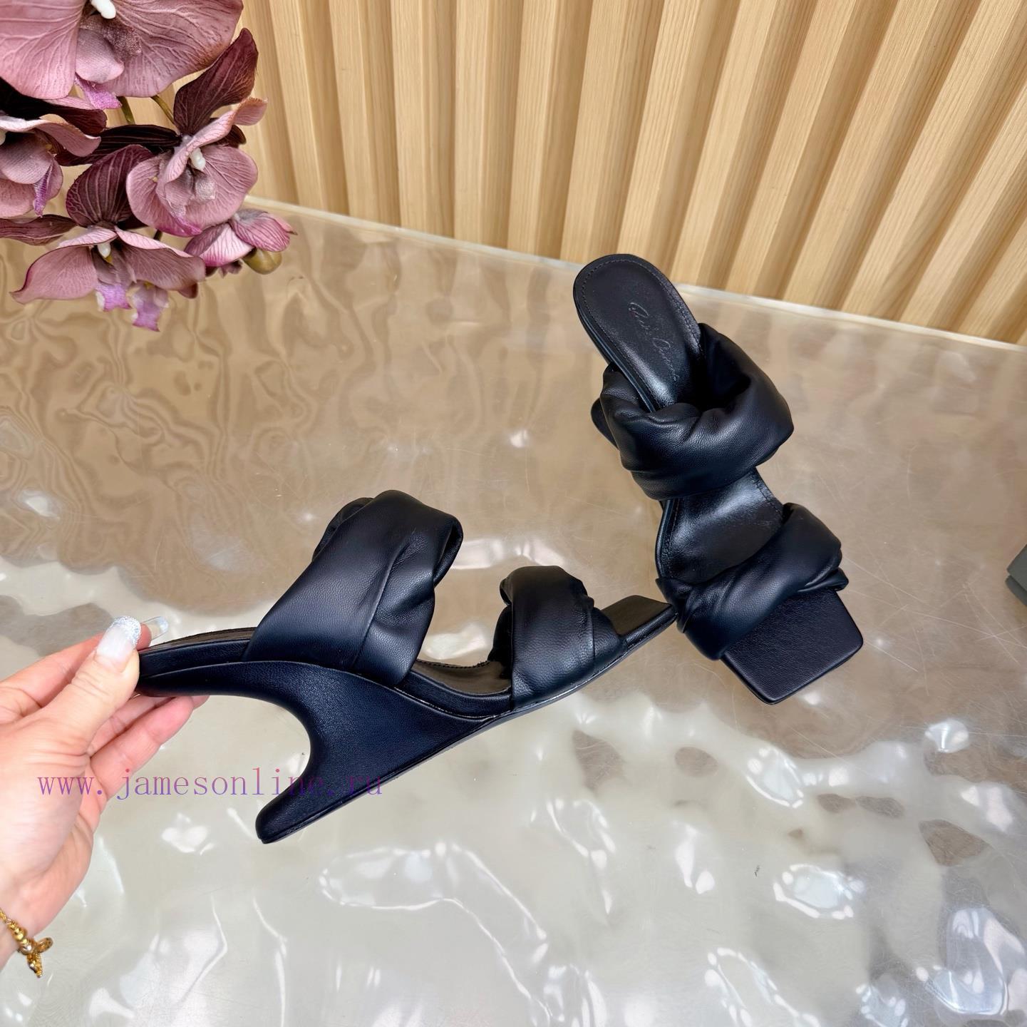 New RICK OWENS High-heeled Pleated Twisted Floral Wedge Sandals For Autumn And Winter 2025 Will 3mo0wwjc - Image 9