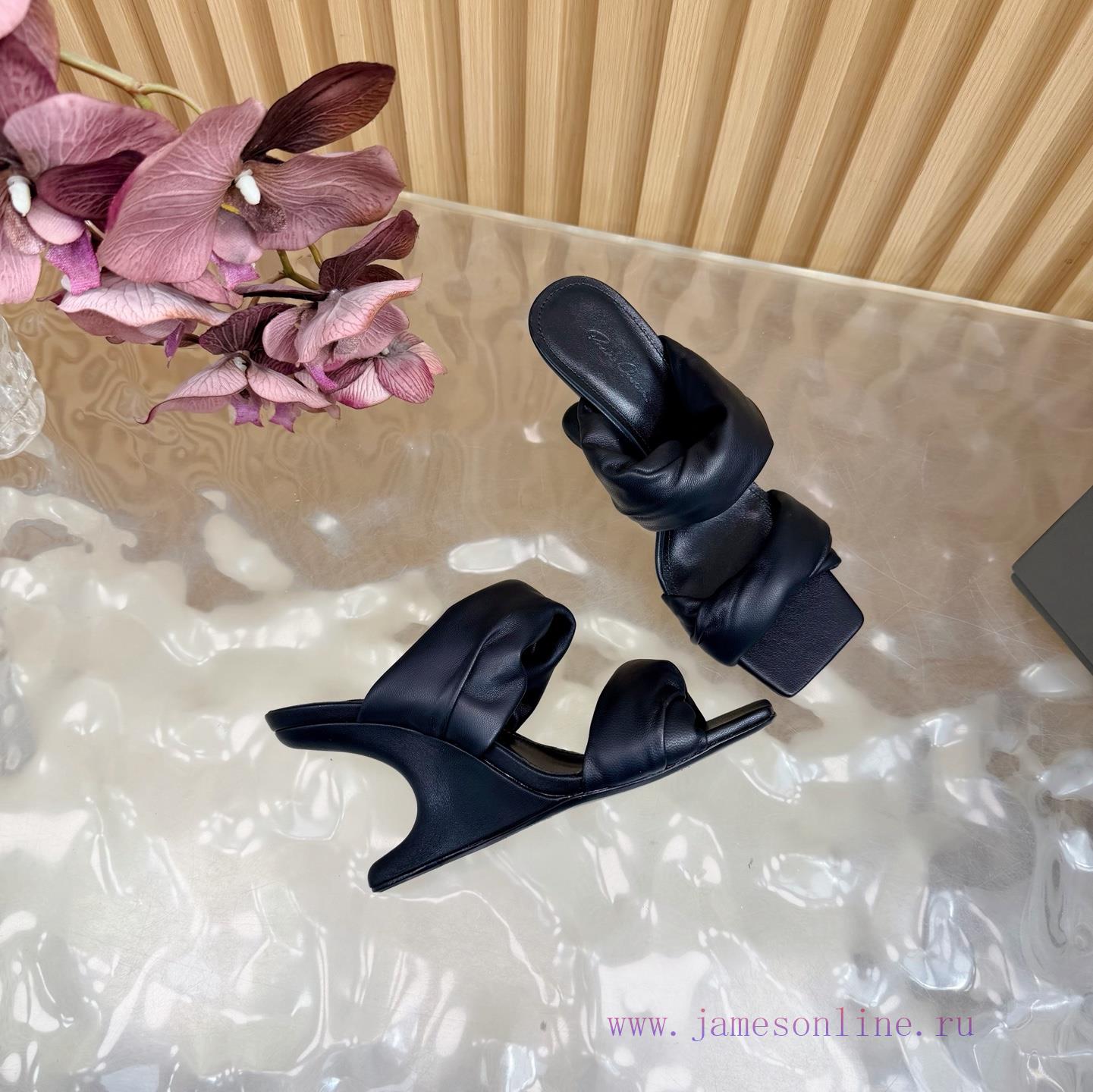 New RICK OWENS High-heeled Pleated Twisted Floral Wedge Sandals For Autumn And Winter 2025 Will 3mo0wwjc - Image 11