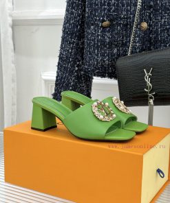 L * V Donkey Classic Water Diamond Buckle Strap Thick Heel SlippersInterpreting Summer Luxury W n51r8nda